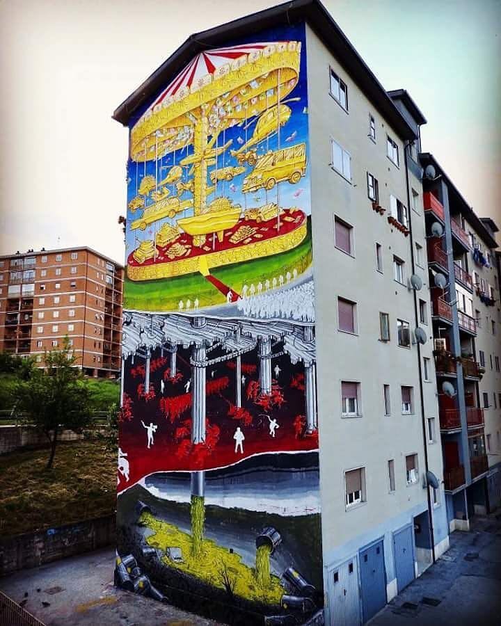 Blu, street art a Campobasso, La cuccagna, 2017.