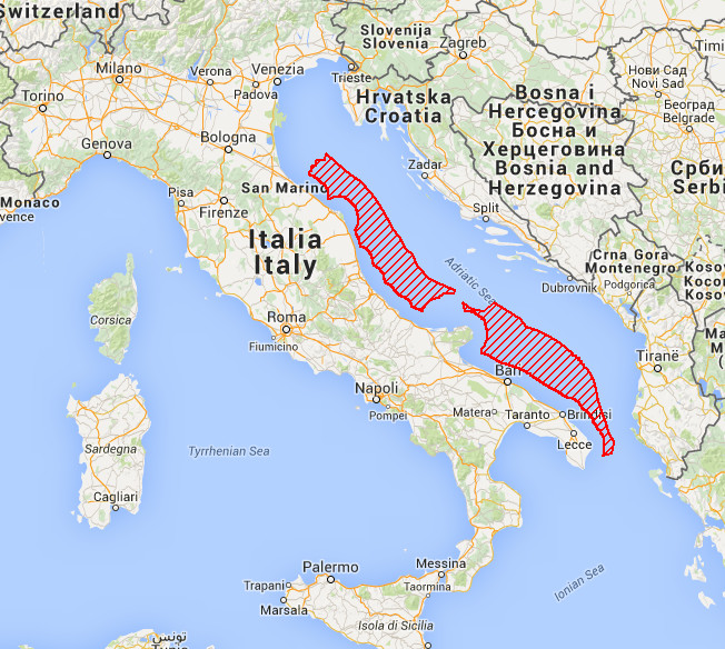 Fig. 5 - Aree di prospezione in Adriatico, progetto Spectrum Geo Ltd
